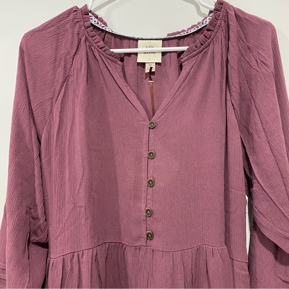 Women’s Long Balloon Sleeve Mini Tiered Dress - Knox Rose Dark Melrose Size M - Picture 7 of 10